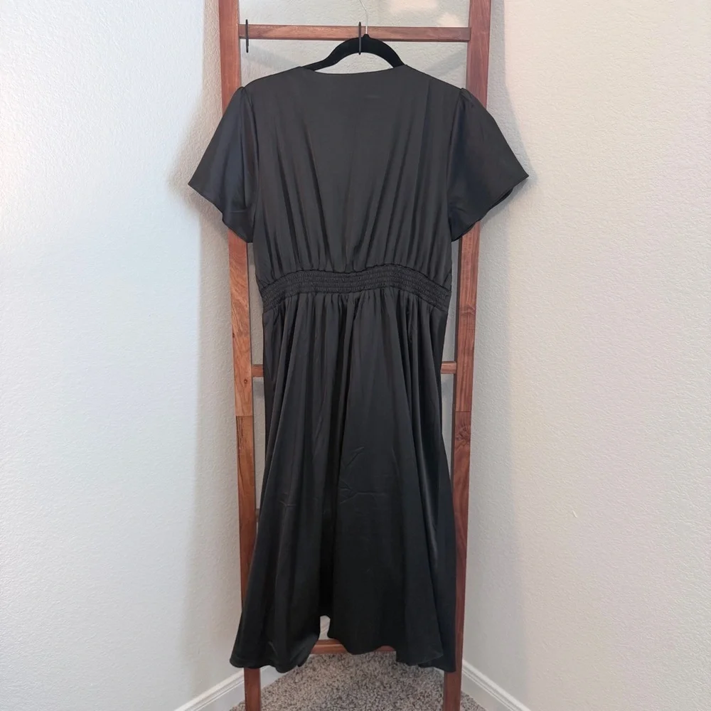 Baltic Born Poppy Black Satin Tie Front Midi Dress Size XL - Picture 4 of 7